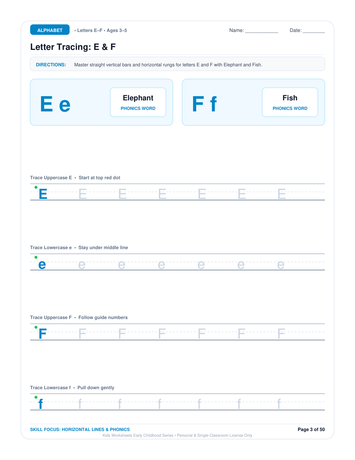 Letter Tracing: E & F