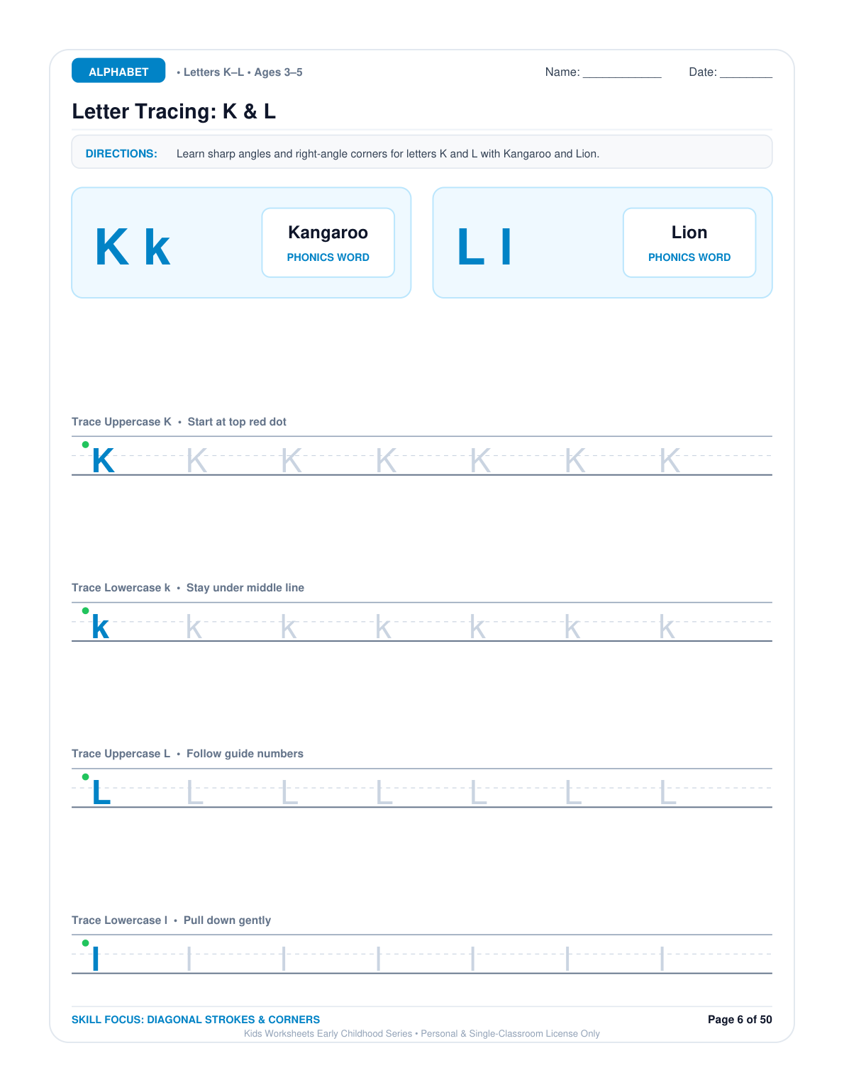 Letter Tracing: K & L