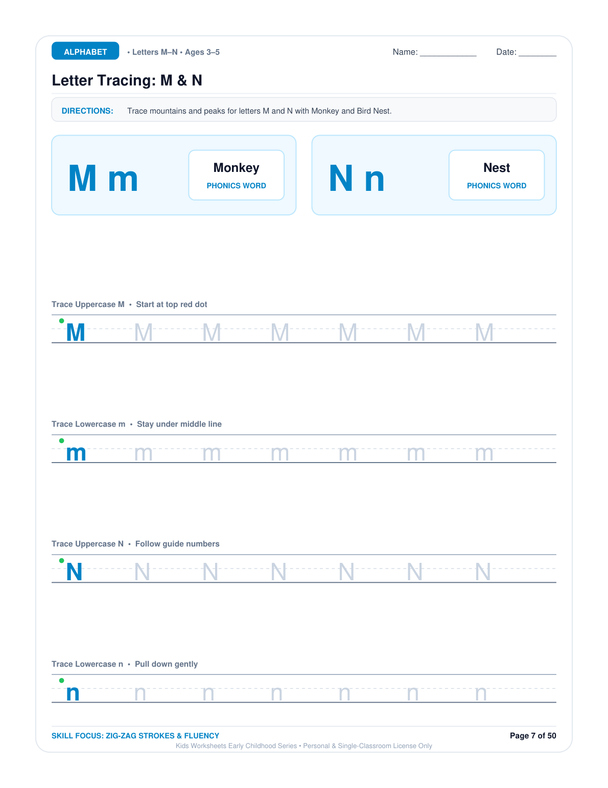 Letter Tracing: M & N