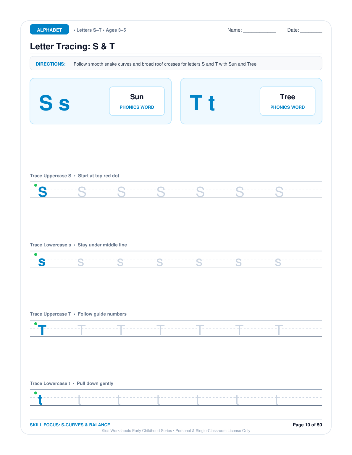 Letter Tracing: S & T