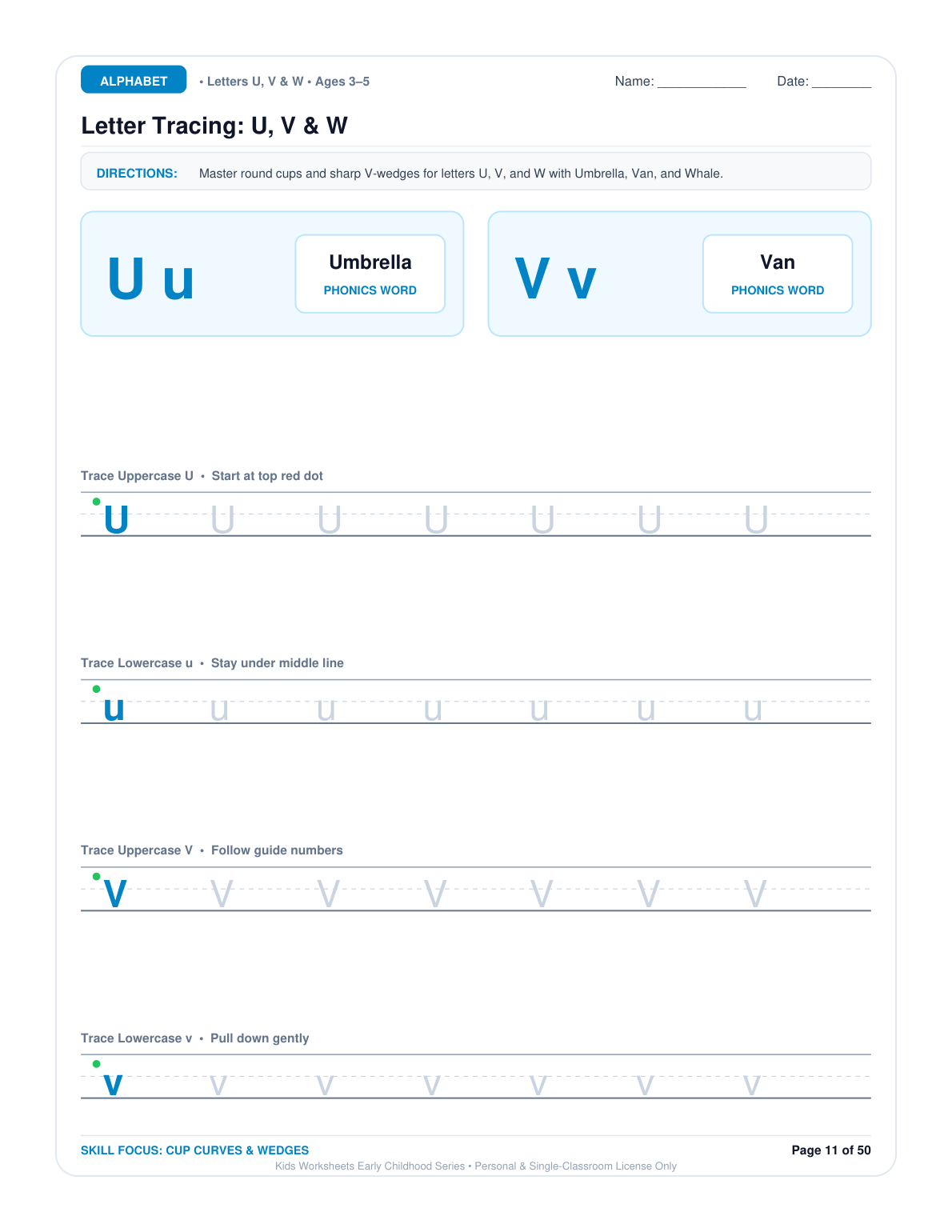 Letter Tracing: U, V & W