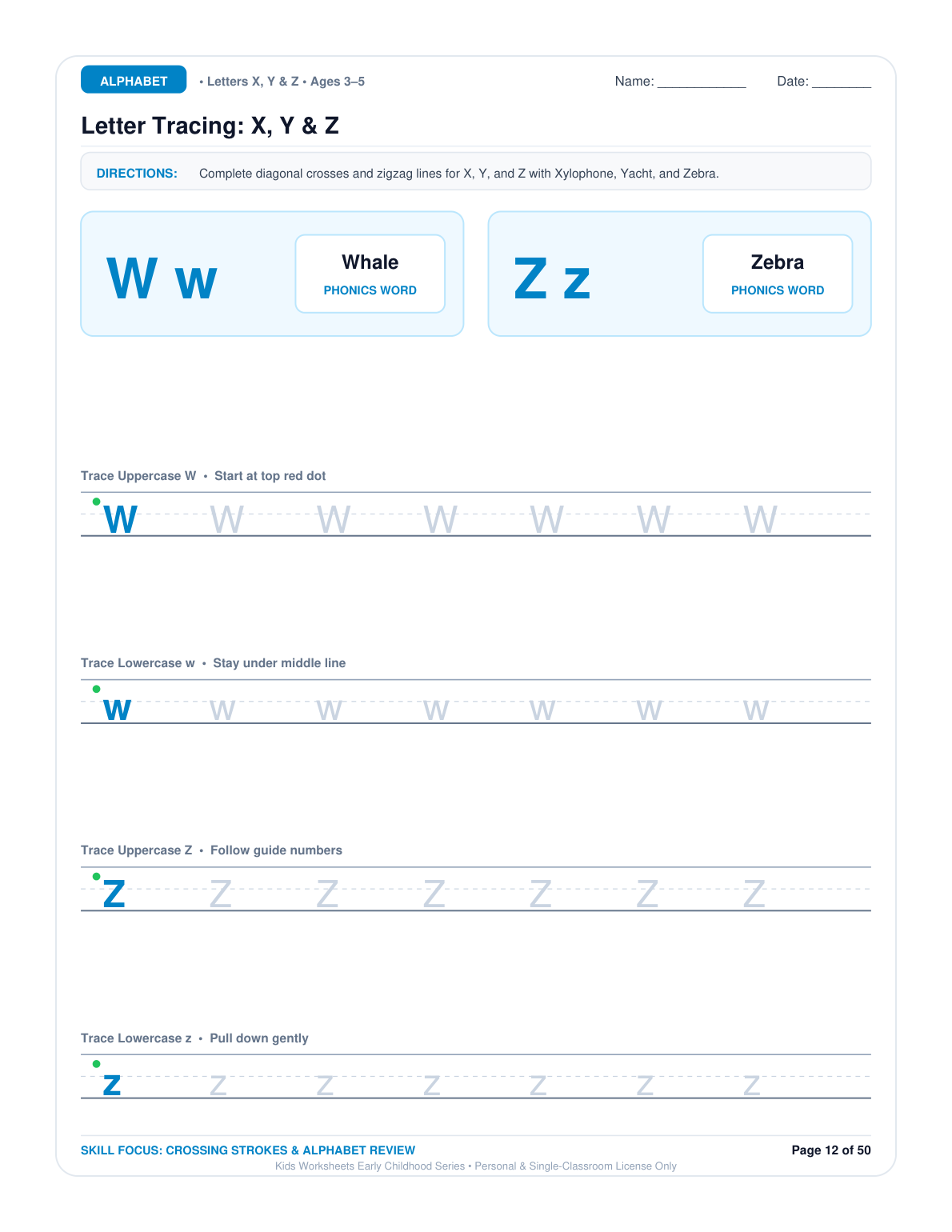 Letter Tracing: X, Y & Z