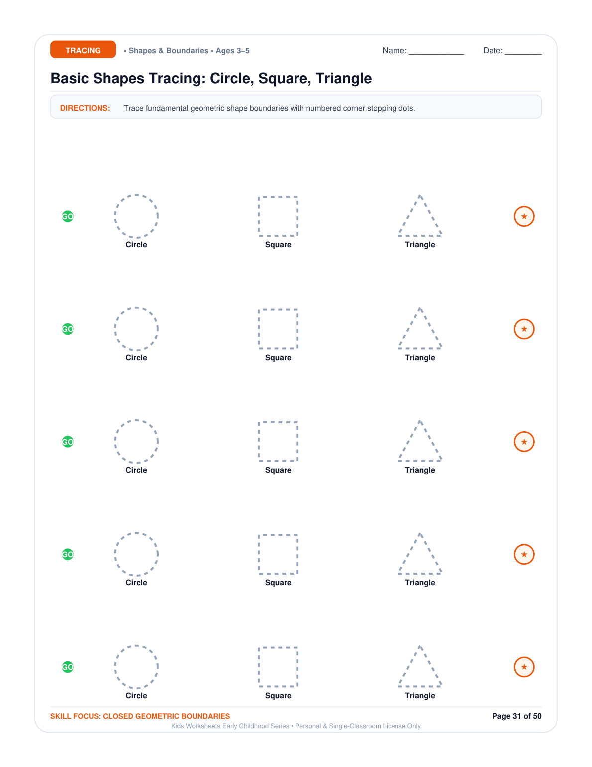 Basic Shapes Tracing: Circle, Square, Triangle