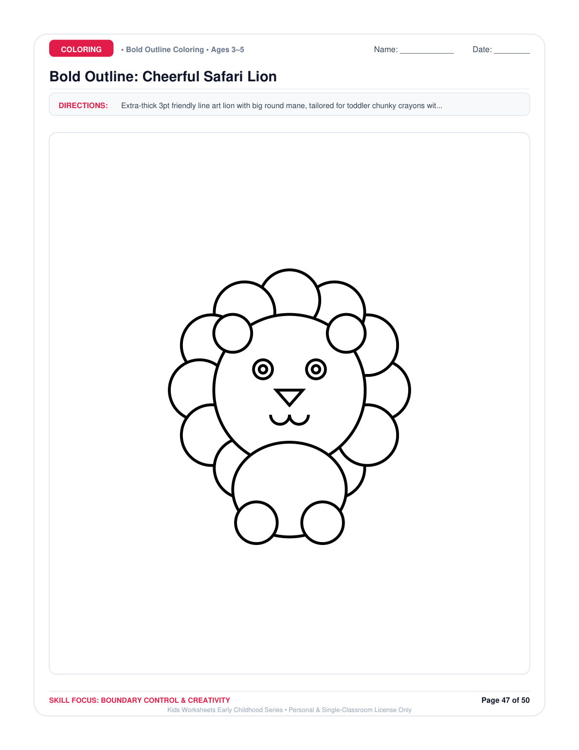 Bold Outline: Cheerful Safari Lion