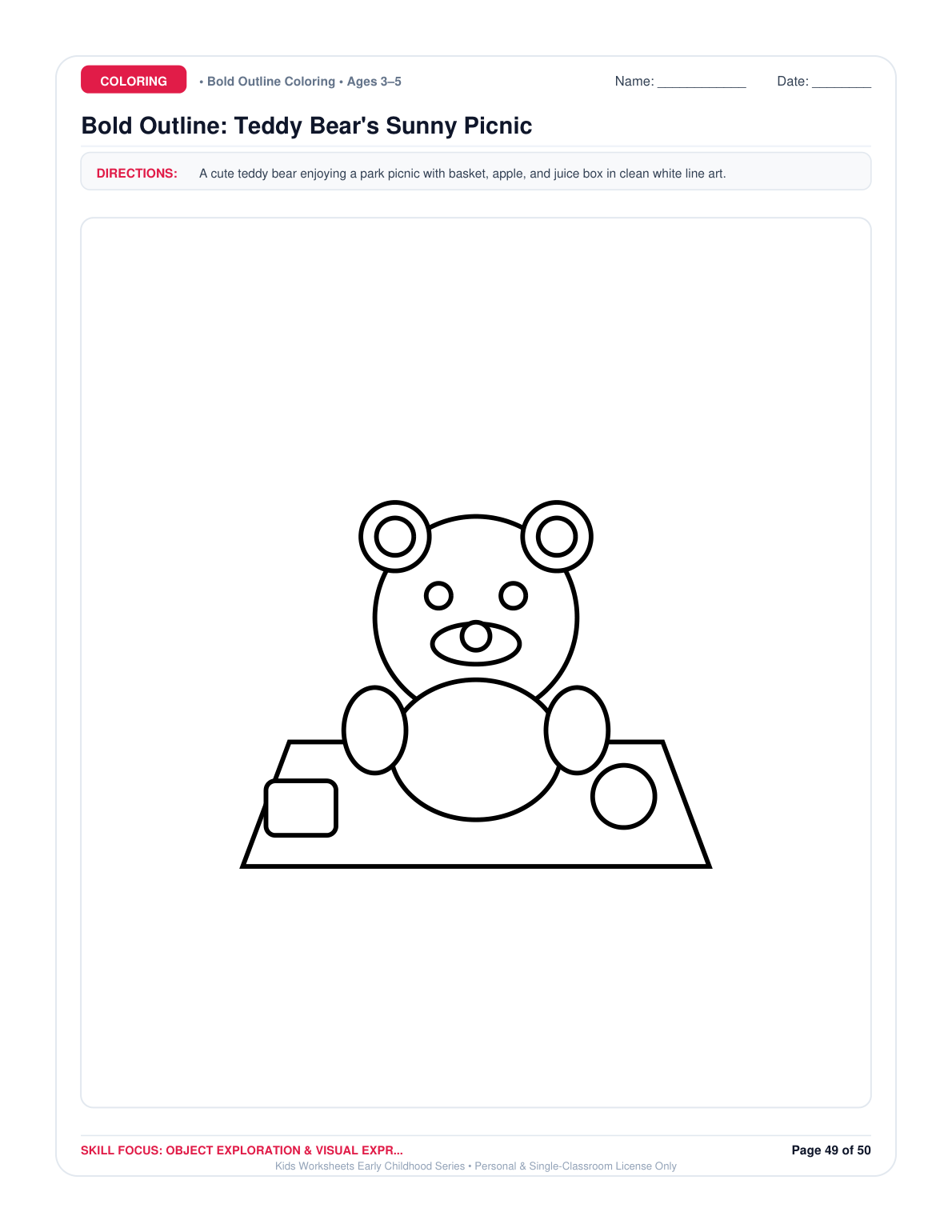 Bold Outline: Teddy Bear's Sunny Picnic