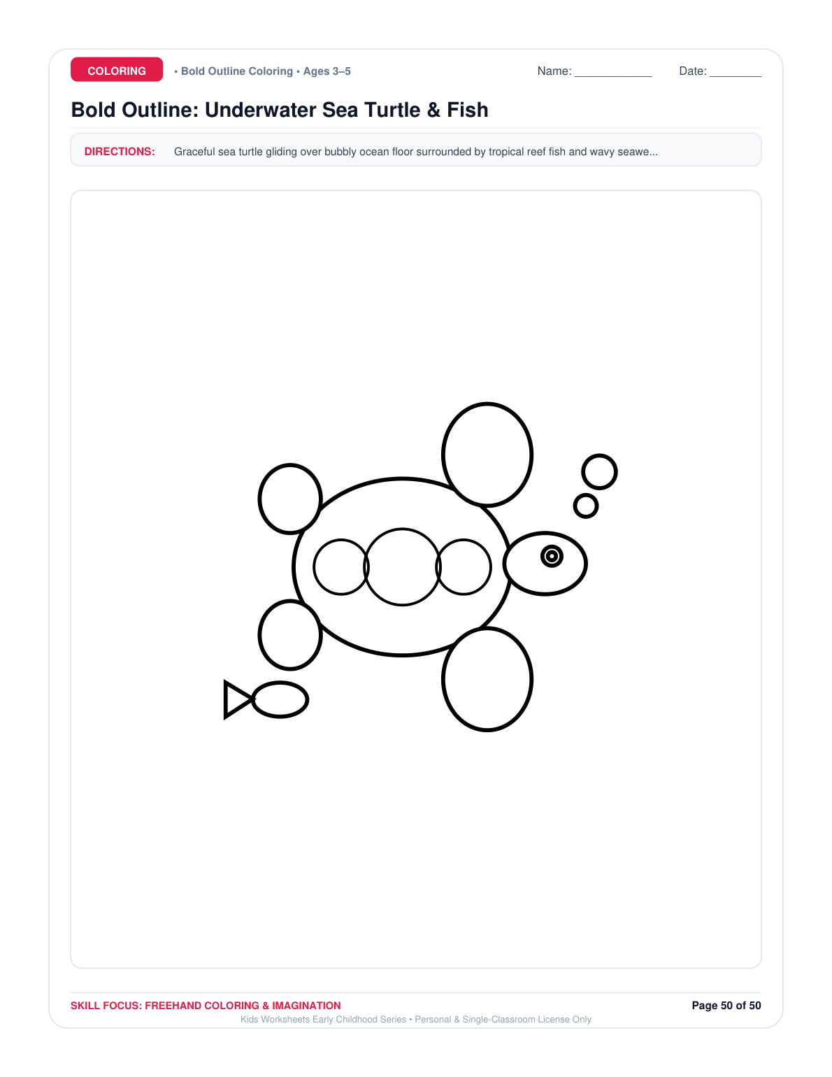 Bold Outline: Underwater Sea Turtle & Fish